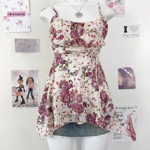 Selfesteem Y2K Pink & Purple Paisley Floral Cami Size XL